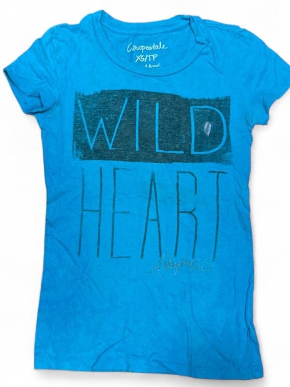 Y2K Aeropostale Wild Heart Teal Slim Fit Tee